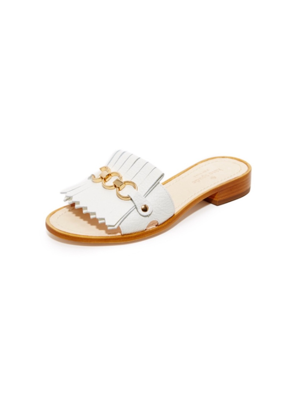 kate spade White Leather Fringe Slide Sandal with Gold Hardware